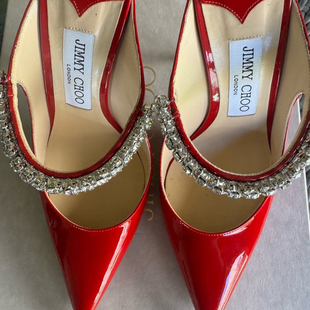 Jimmy Choo Red Bing Crystal Embellished Heels - Picture 6 of 8